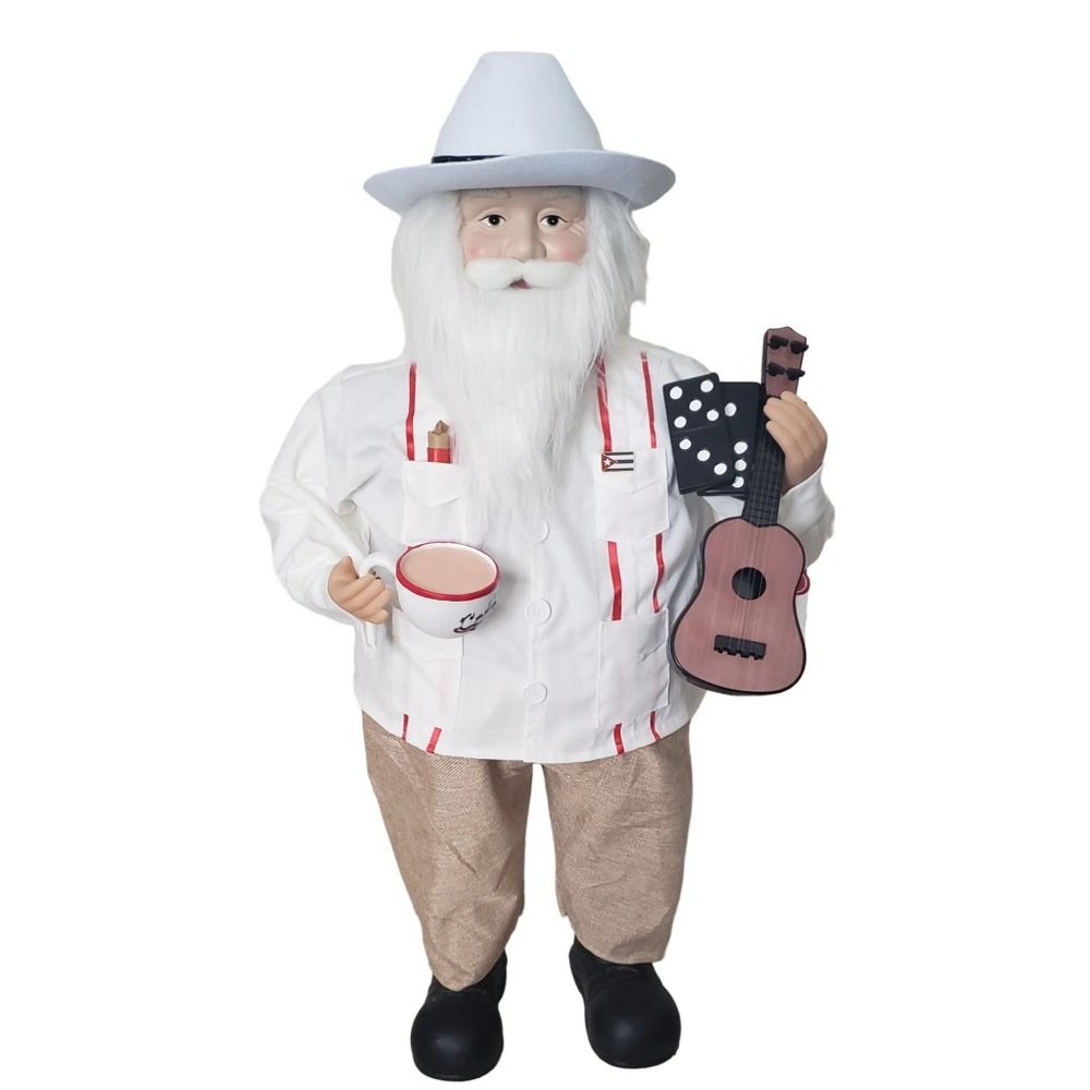 Cuban Santa Claus 33" with Guayabera Cafecito Tabaco and guitar NEW